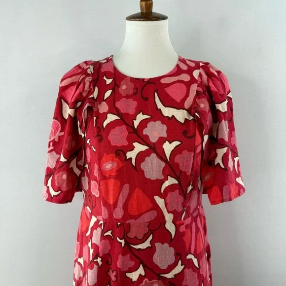 Rhode Zinnia Floral Red Bell Sleeve Midi Ruffle Dress NWT - Picture 5 of 16